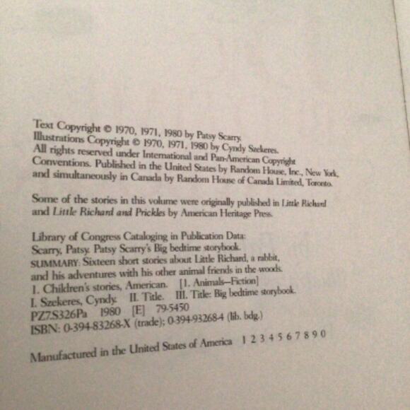 Patsy Scarry's Big Bedtime Storybook Hardcover Patricia M. Scarry 1980 - Picture 3 of 8
